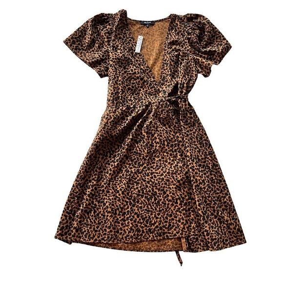 Madewell Painted Leopard Flutter Sleeve Wrap Mini Dress - Picture 2 of 6